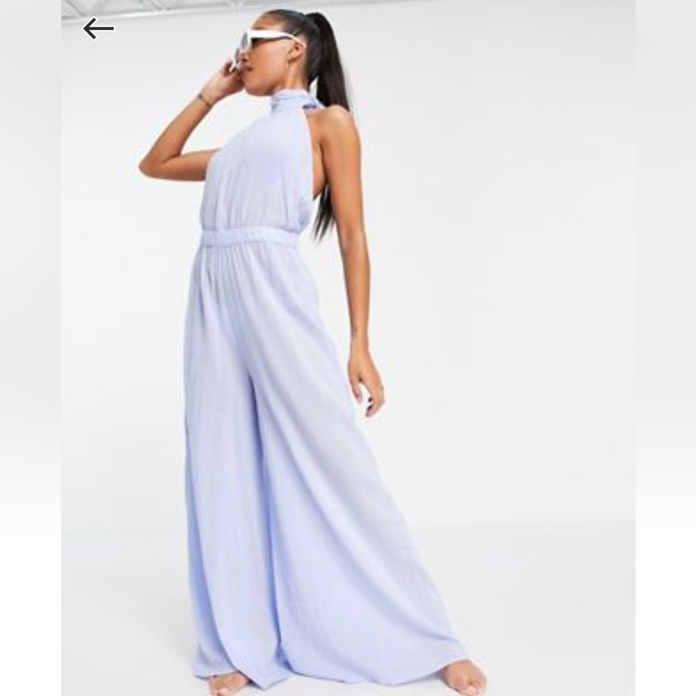 Asos Design Halter Beach Jumpsuit in Icy Blue